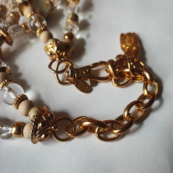 Limited Express Wood Acrylic Lucite Long EXP Gold Tone Dual Strand - Picture 10 of 16